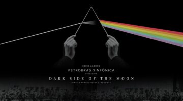banner de divulgação do evento, com batutas simulando a capa do álbum Dark Side of the Moon, da banda Pink Floyd